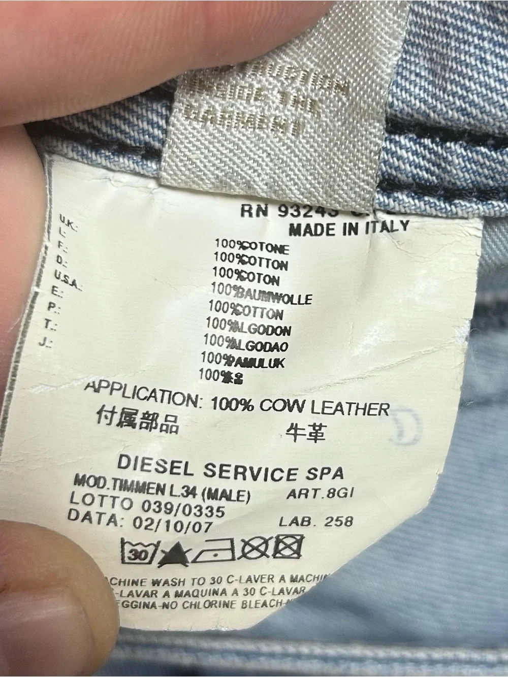 Diesel Timmen Jeans Mens Fits: 34x33 Blue Regular Straight Leg Made Italy 008GI